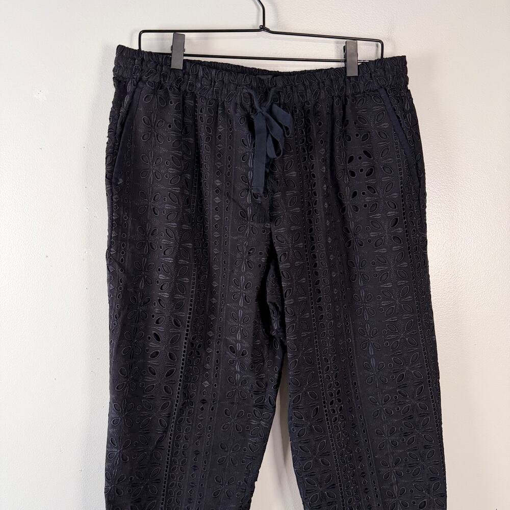 J. Crew Pull-on Easy Pants Black Eyelet High Rise Cropped Straight Leg Size 12 - Picture 4 of 12